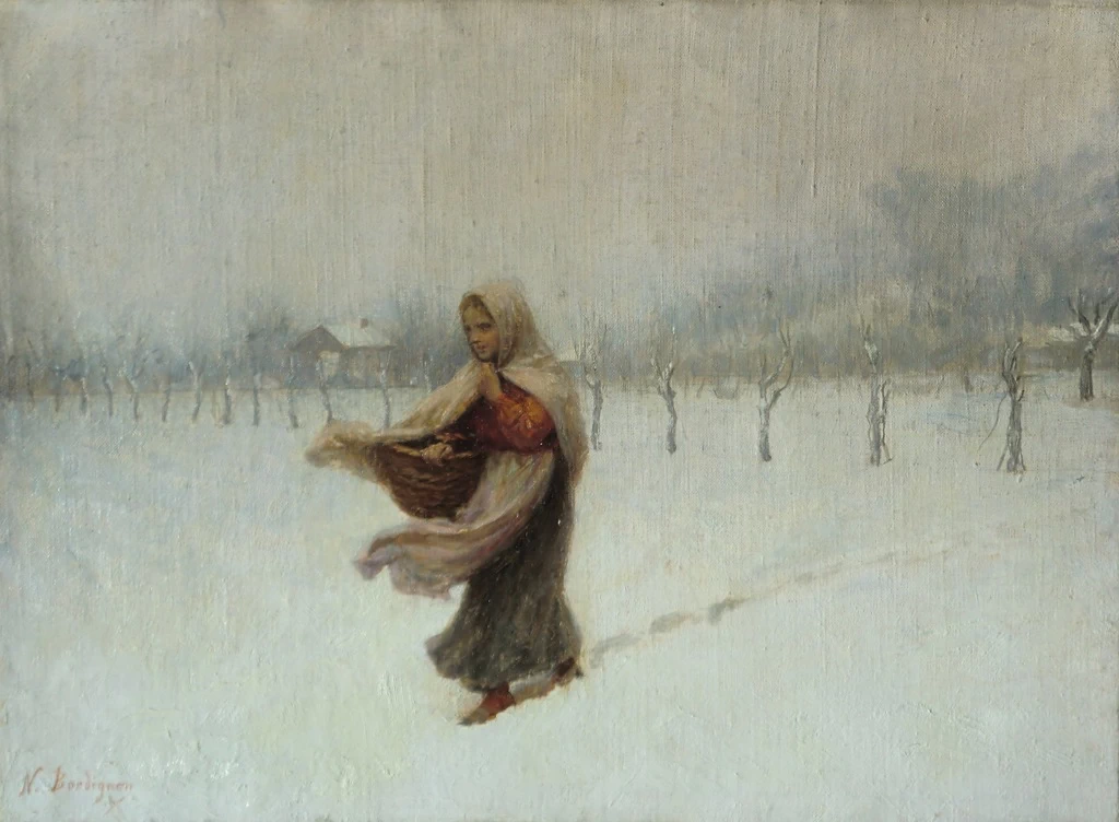 Noè Bordignon - Giovane popolana nel paesaggio innevato di San Zenone
